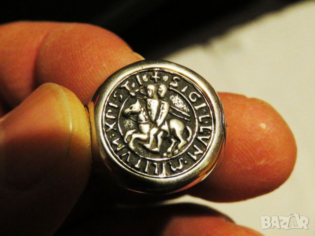 Стар Мъжки сребърен пръстен тамплиерски с ордена sigillvm militum xpisti - Войни на Христа., снимка 9 - Пръстени - 31121311
