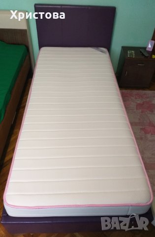 Детско кожено легло в лилаво+матрак мемори 82/190, снимка 1 - Мебели за детската стая - 34107220