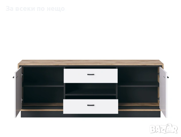 Тв шкаф MESTRE METF01 RTV дъб викинг-черно/бял лак Код P2191, снимка 2 - Шкафове - 54185903