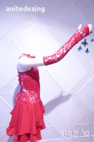 Детска рокля за спортни танци в червен цвят с дантела и гол гръб, снимка 7 - Детски рокли и поли - 42804872