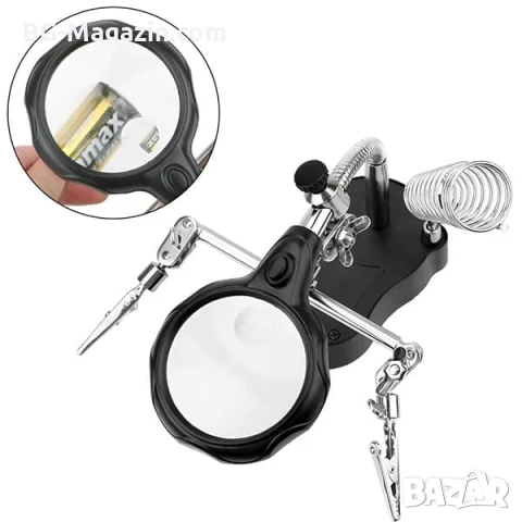 Мощна професионална настолна увеличителна лупа помощна ръка с LED осветление за запояване платки, снимка 8 - Поялници и запояване - 50921105