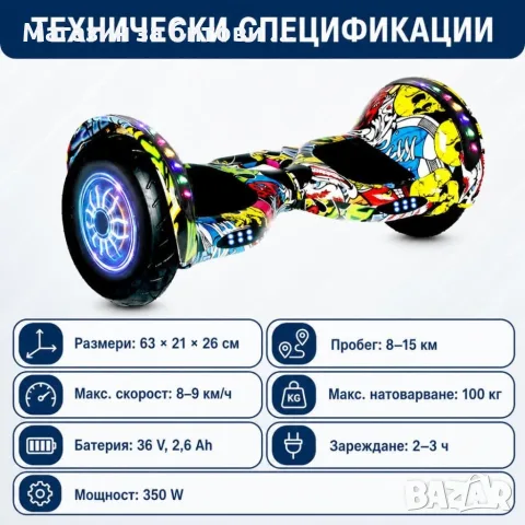 Електрически ховърборд, снимка 5 - Скейтборд, ховърборд, уейвборд - 55935369