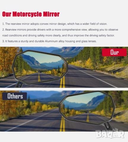 Златисто огледало за обратно виждане с антирефлексно покритие за мотоциклет, снимка 3 - Аксесоари и консумативи - 52893208