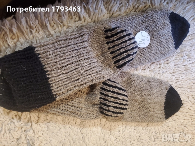 Ръчно плетени мъжки чорапи от вълна' размер 43, снимка 4 - Мъжки чорапи - 50749777