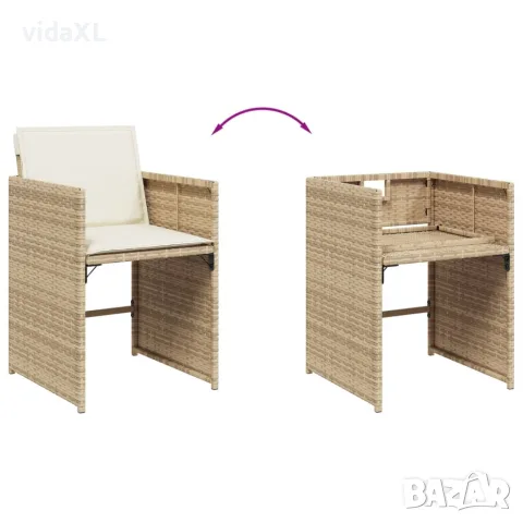 vidaXL Градински комплект с възглавници, 11 части, бежов полиратан, снимка 7 - Градински мебели, декорация  - 56146795