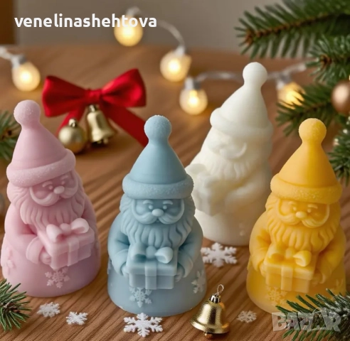 3D Дядо Коледа с шапка подаръче Силиконов молд форма за свещи гипс сапун смола , снимка 4 - Форми - 51957250