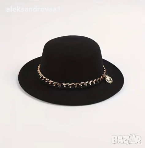 Елегантна Fedora шапка със златна верижка, снимка 5 - Шапки - 53233709