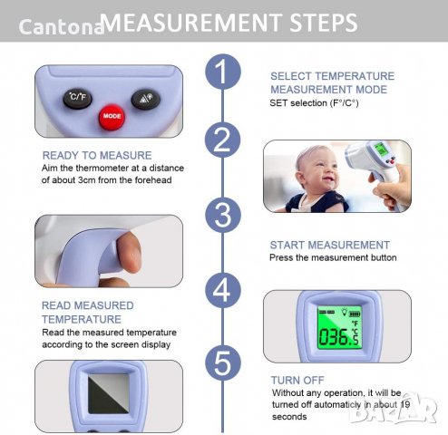 AXHKIO инфрачервен термометър за чело,  безконтактен цифров скенер с прецизно отчитане, снимка 6 - Други - 35406570