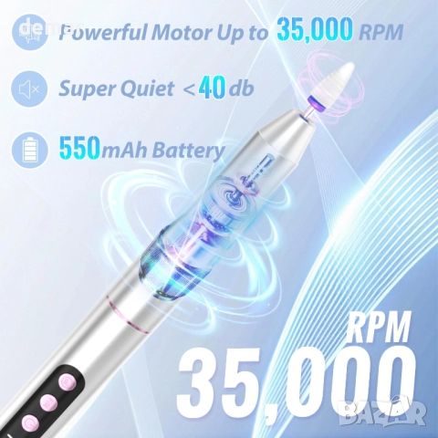 Denabuty комплект за маникюр - безжична електрическа пила и UV LED лампа, сребриста, снимка 3 - Продукти за маникюр - 51495350