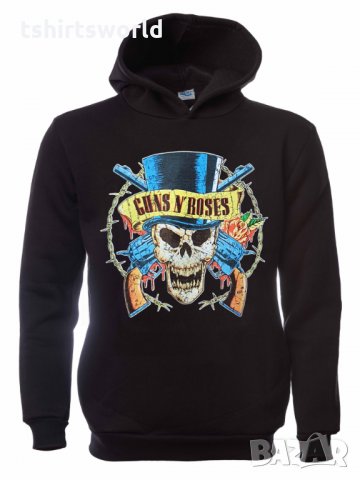 Нов мъжки суичър с дигитален печат на музикалната група Guns N'Roses, череп