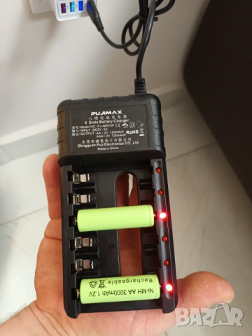 Зарядно за батерии АА и ААА, 6 портово, за 6 броя батерии,домашен уред, снимка 2 - Друга електроника - 50202142