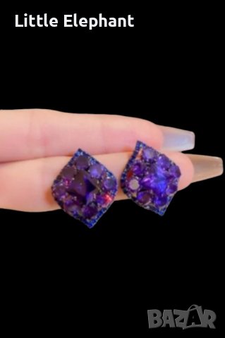 Сребърни обеци дизайнерски модел с кристали purple and blue/нови