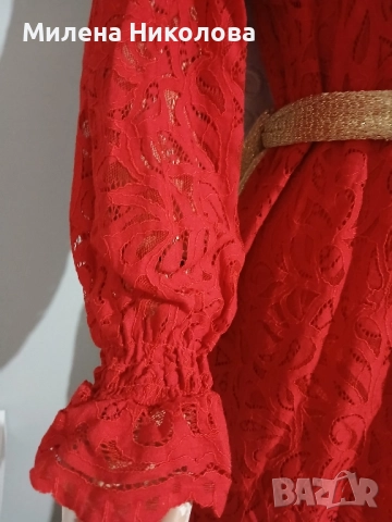 Червена рокля дантела, снимка 6 - Рокли - 52135819