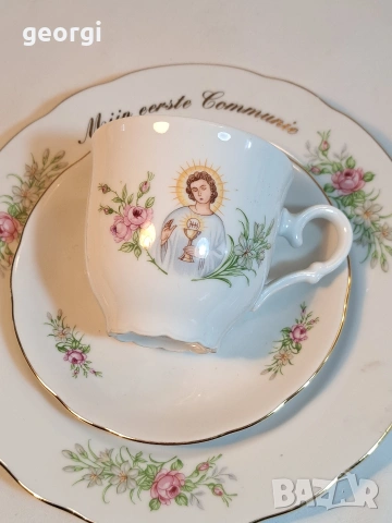 немски порцеланов троен сет за кафе с църковни мотиви 32/3, снимка 4 - Колекции - 53123767