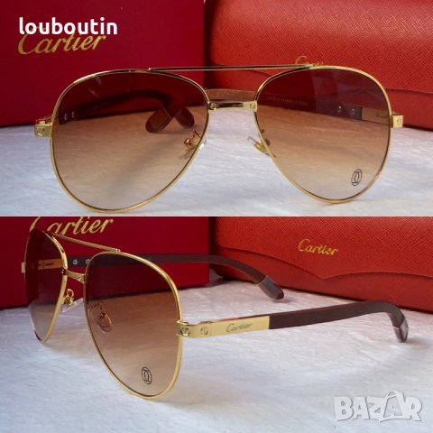 Cartier висок клас мъжки слънчеви очила авиатор с дървени дръжки, снимка 3 - Слънчеви и диоптрични очила - 42843343