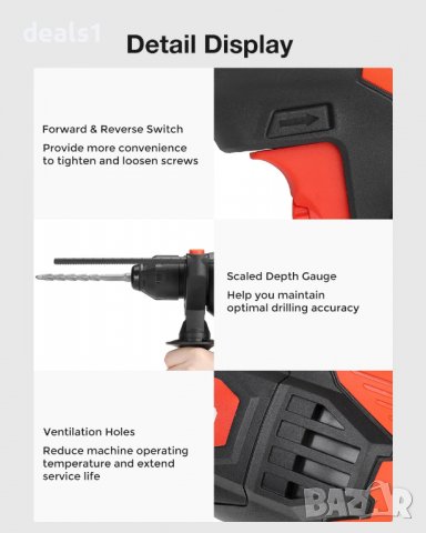 Mensela EH-WM1 4in1 Мултифункционална перфораторна бормашина 1/2 инча 1050 об/мин 5200 удара в мин, снимка 13 - Бормашини - 36645772