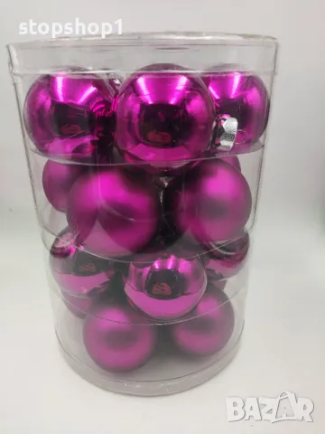 Стъклени Коледни топки украса 20броя Christmas розов лилав цвят 