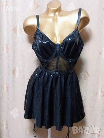 3XL К-т Черна рокля с мокър ефект, снимка 6 - Рокли - 52339039