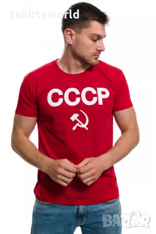 Нова червена мъжка тениска с трансферен печат СССР, Русия, снимка 5 - Тениски - 29038874