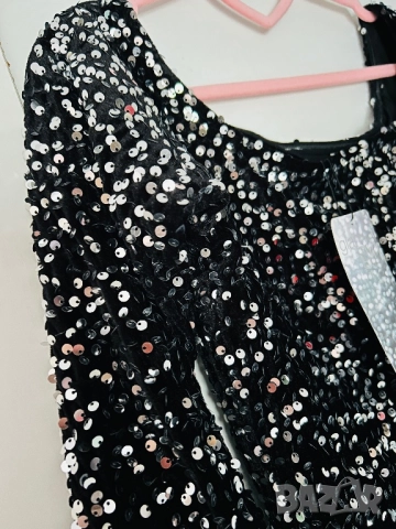 Разпродажба Елегантен официален парти гащеризон с пайети пайетен кадифе къс крачол дълъг ръкав, снимка 3 - Гащеризони - 52881567