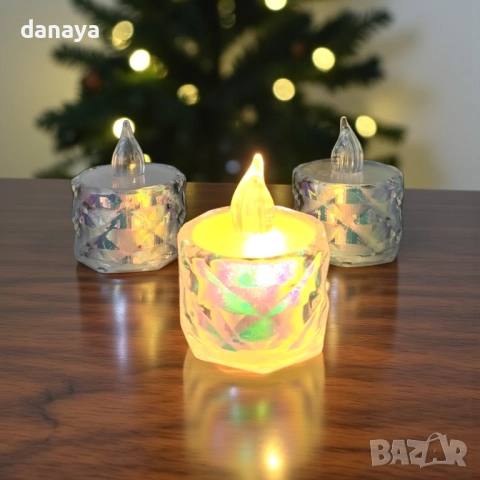 6183 Мини LED свещ с диамантен ефект, декоративна електронна свещ с пламък, 5×4 см, снимка 2 - Декорация за дома - 52029587