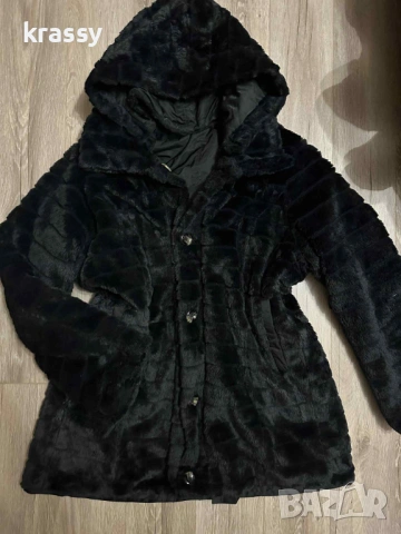 Страхотно голямо дамско яке с две лица-яке и палто от пух с качулка (размер 2ХЛ)