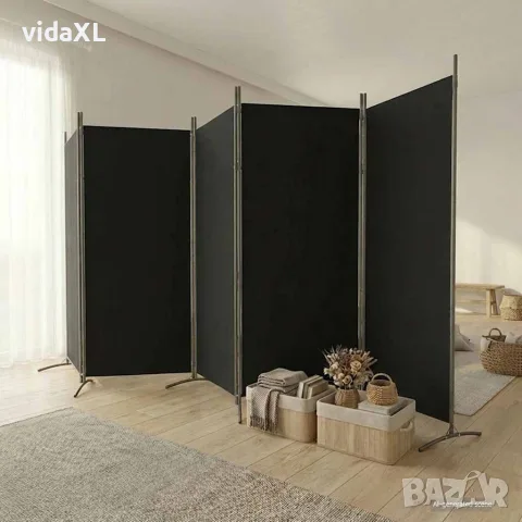 vidaXL Параван за стая, 5 панела, черен, 433x180 см, плат, снимка 2 - Паравани - 56147211