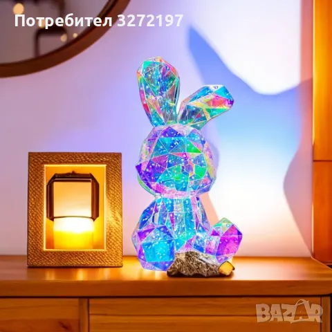 Ръчно изработена USB/батерии Великолепна, голяма, светеща скулптура LED Цветно Зайче, снимка 7 - Настолни лампи - 47979645