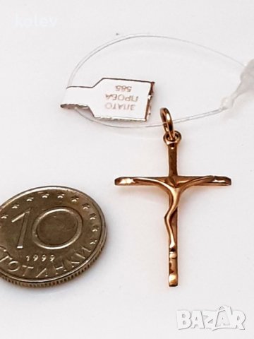 златен кръст с разпятие, стилизиран 1.11 грама, снимка 2 - Колиета, медальони, синджири - 26467618