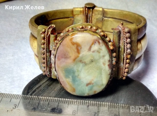 СТАРА ОГРОМНА ЕТНОГРАФСКА ТИБЕТСКА БРОНЗОВА ГРИВНА РЪЧНА ИЗРАБОТКА ИНКРУСТИРАНА с ЯСПИС и РОГ 38150, снимка 12 - Антикварни и старинни предмети - 51360663