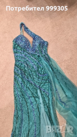 Официална дълга тюркоазена рокля – нова, снимка 6 - Рокли - 54365007