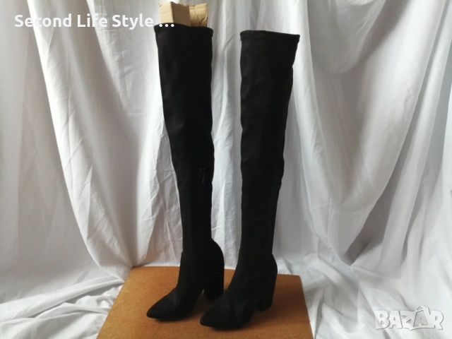 №36 Елегантни дамски ботуши над коляното; с ток; имитация на велур, снимка 2 - Дамски ботуши - 53110293