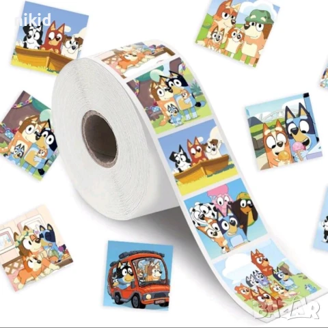 100 бр Блуи и Бинго Bluey Bingo квадратни самозалепващи лепенки стикери ръчна изработка за подарък, снимка 2 - Други - 51291843