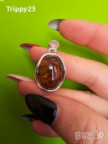 Висулка с кехлибар в стерлингово сребро 10.50 Ct., снимка 3 - Пръстени - 53084731