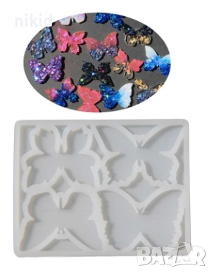 4 пеперуди пеперуда плитък плосък силиконов молд форма фондан шоколад смола декор украса, снимка 1 - Форми - 44768722