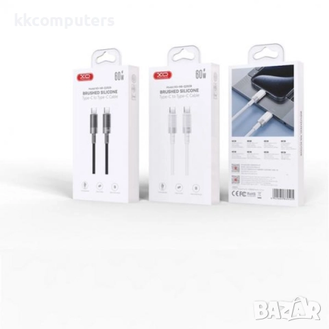 XO PD силиконов кабел Type-C - Type-C 60W, 1m, XO-NB-Q282B / Бял / Баркод : 2404141, снимка 2 - Резервни части за телефони - 52572593