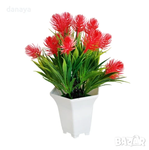 4946 Изкуствено цвете в бяла саксия, 28 см, снимка 6 - Изкуствени цветя - 46788813