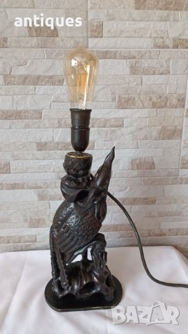 Стара дървена лампа - птица - дърворезба - Антика  