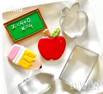 Училище ученически молив ножица книга ябълка дъска автобус метална форма резец тесто, снимка 4 - Форми - 47489048