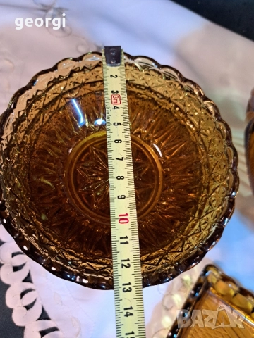 голяма и малка фруктиера, 7 купички и плато от цветно стъкло карамел 28/3, снимка 10 - Аксесоари за кухня - 51862680