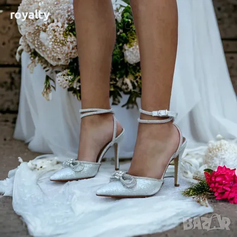 Сандали на ток - бял брокат , снимка 2 - Сандали - 49893737