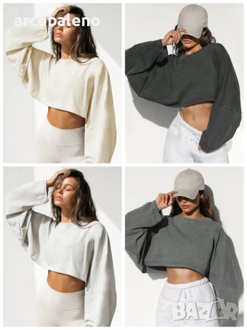 Дамски суичър с кръгло деколте и висока талия, 4цвята