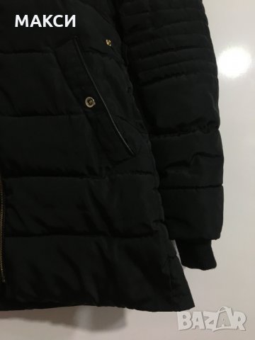 Марково красиво ватирано яке с качулка, джобове, метални ципове, капси, поларена яка в черно, снимка 3 - Якета - 31855754