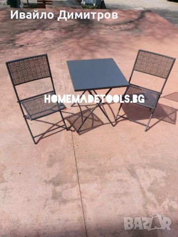 Градински комплект -сгъваема маса и два сгъваеми стола дърво и метал, снимка 1 - Градински мебели, декорация  - 40620632