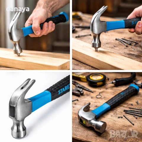 6546 Чук с гумирана дръжка, универсален строителен чук за пирони и ремонти, снимка 2 - Други - 54064827