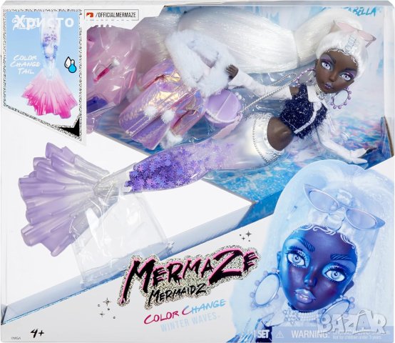 Кукла Русалка Mermaze Mermaidz Crystabella Опашкaта си променя цвета Кукла Барби 34 см, снимка 3 - Кукли - 42726026