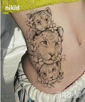 3 тигри тигъра тигър черно бял временна татуировка татос татус Tattoo, снимка 2 - Други - 47273089