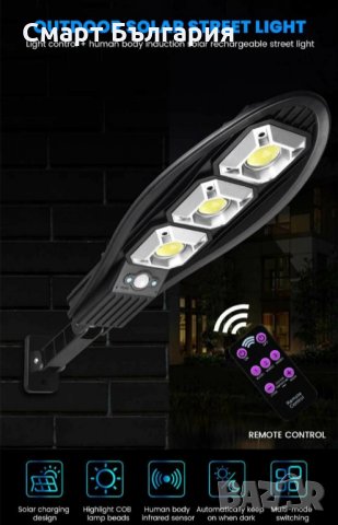 МЕГА ПРОМО -39% Соларна Лампа 600W със сензор за движение + стойка