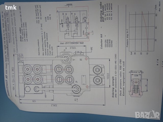 Хидравличен разпределител комбиниран "Бъдещност" 02Z50/VRP/2X/VRE 24VDC, 50L, 2 секции, снимка 6 - Резервни части за машини - 42889285