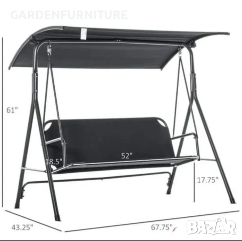 Градинска люлка със сенник черна Триместна, снимка 3 - Градински мебели, декорация  - 54339279